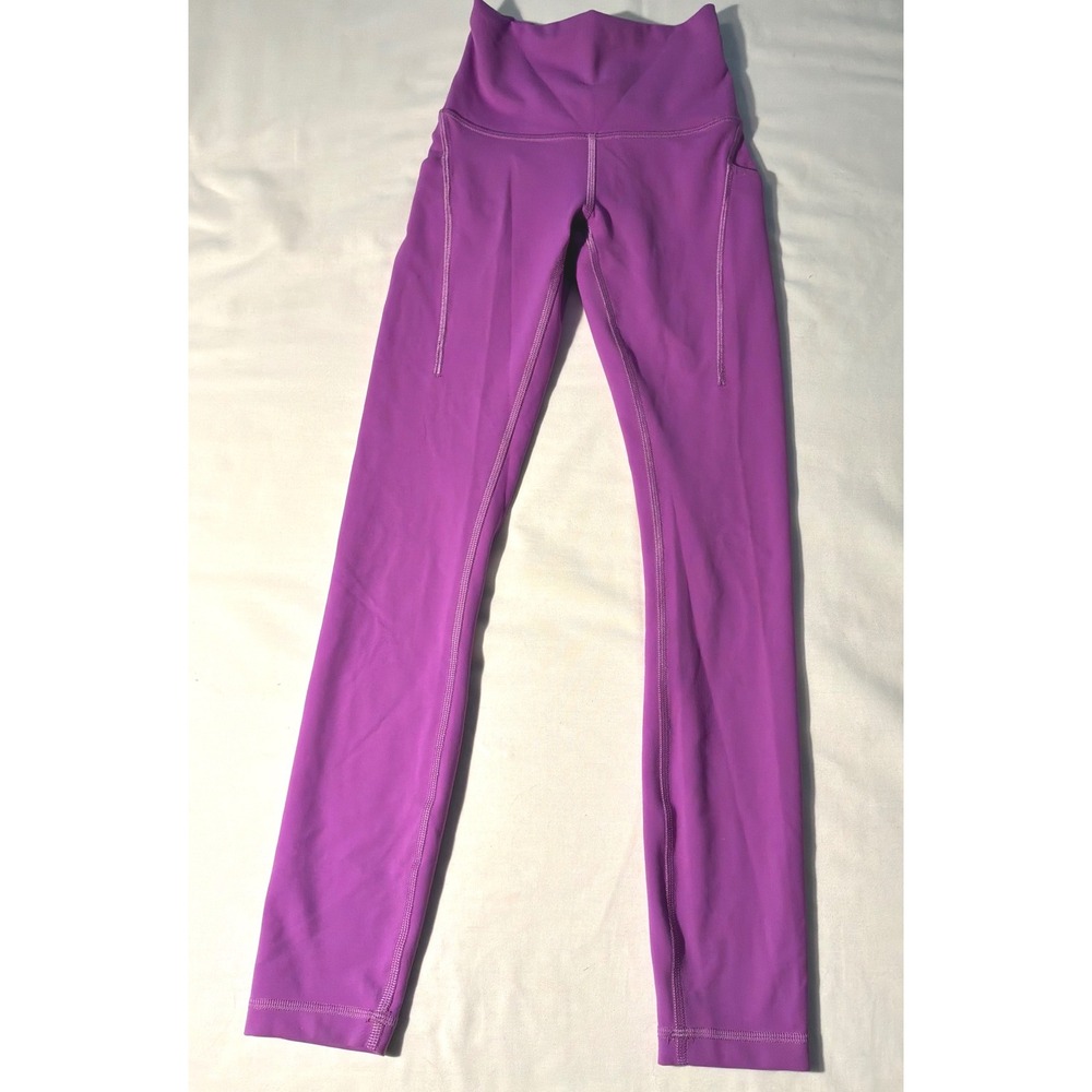 Lululemon High Rise Leggings with Pockets Purple Athletic Yoga Pants 25 Inseam